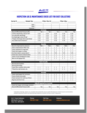 Inspection Log and Maintenance Checklist for Dust Collectors